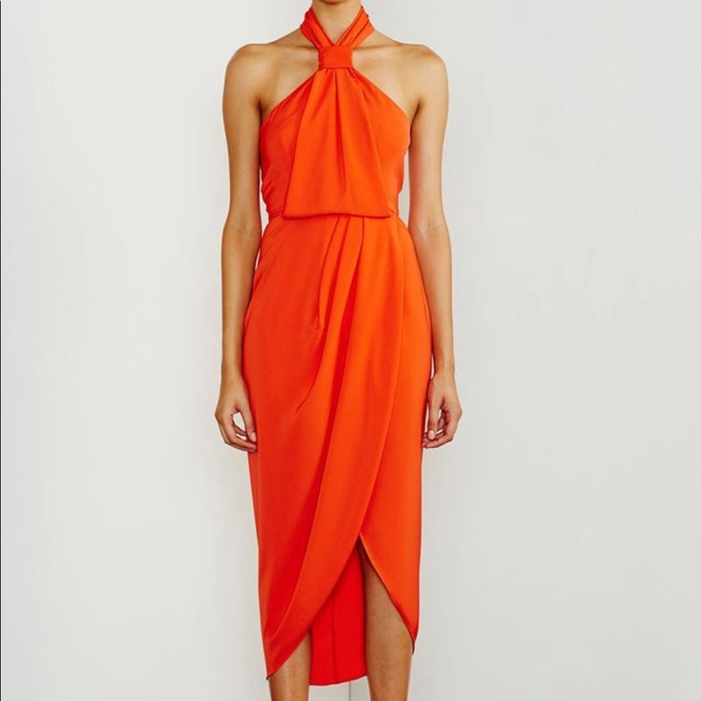 NWT Shona Joy 2 Knot Draped Dress Coral